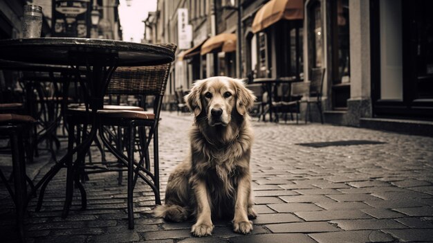 Foto foto eines treuen hundes, der geduldig auf seinen besitzer wartet