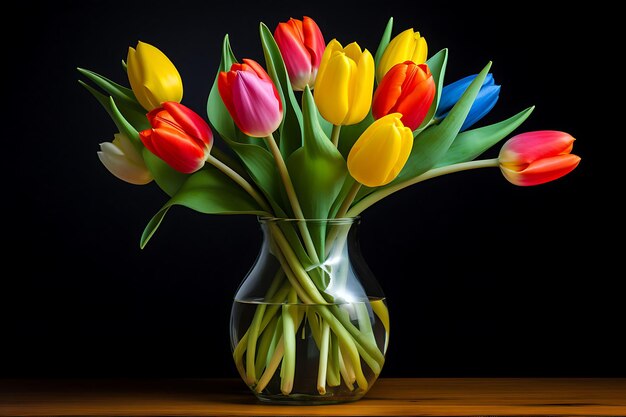 Foto eines Tulpenarrangements in einem Glaskrug