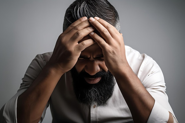 Foto eines unglücklichen Mannes auf Studio-Hintergrund und Kopierplatz