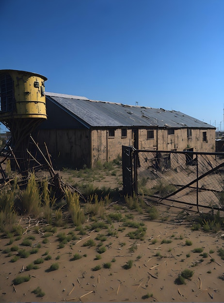 Foto foto eines unheimlichen verlassenen gebäudes in einer trostlosen landschaft