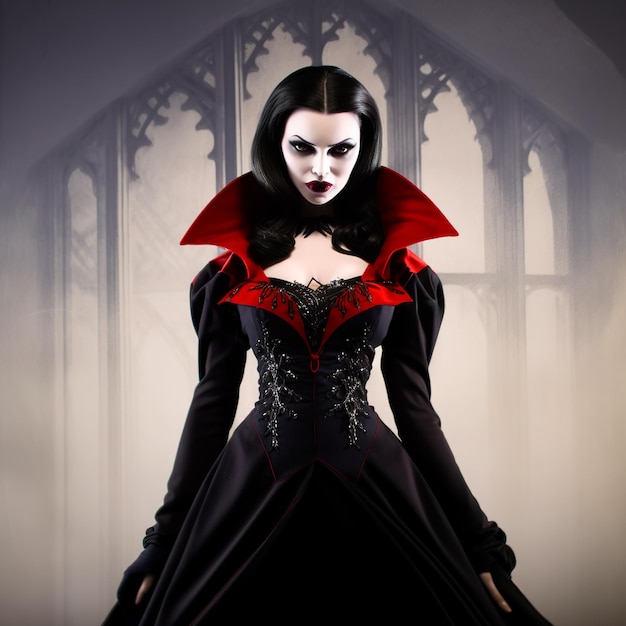 Foto eines weiblichen Vampirs Ganzkörper einer schönen Frau fotorealistisch