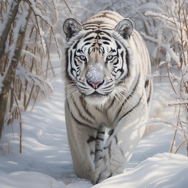 Foto eines weißen Tigers im Schnee, erstellt von Ai