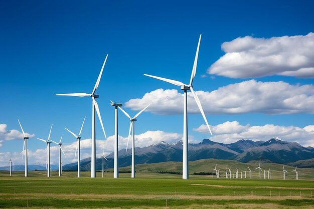 Foto eines Windparks oder Windparks mit großen Windkraftanlagen zur Erzeugung grüner Energie