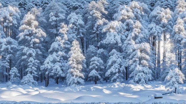 Foto eines Winterwaldes mit Schnee auf dem Baum