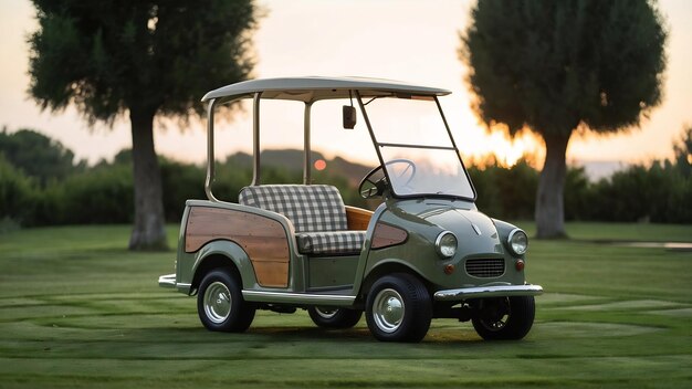 Foto eines winzigen Golfwagens, das im Hof steht