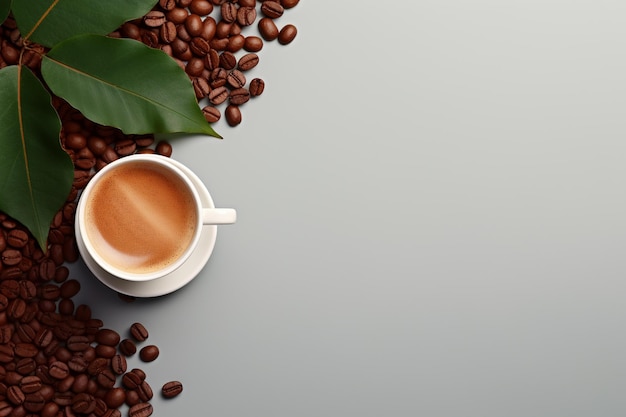 Foto einfacher weißer Hintergrund mit Kaffeebohnen