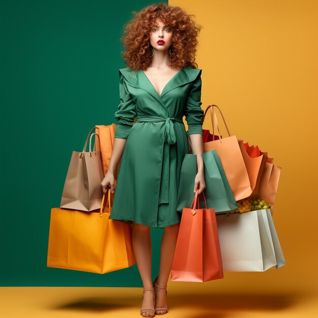 Foto Einkaufsfrau mit lockigem Haar