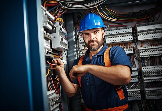 Foto de un electricista trabajando.