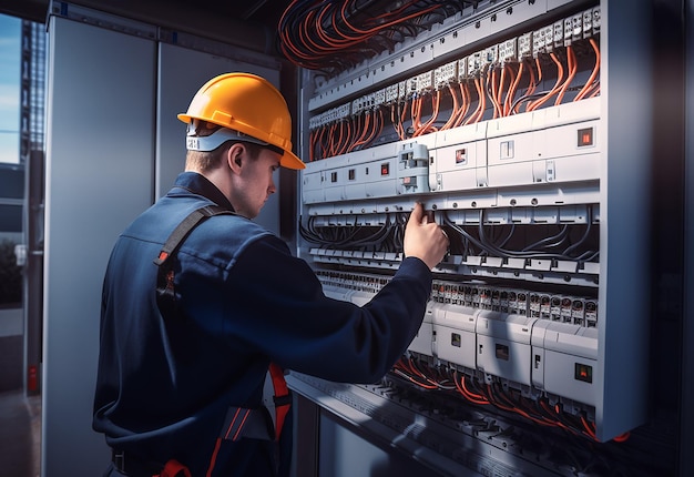 Foto de un electricista trabajando.