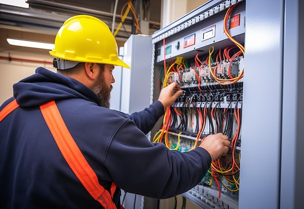 Foto de un electricista trabajando.