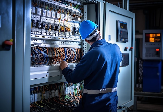 Foto foto de un electricista trabajando.