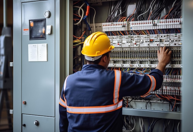 Foto de un electricista trabajando.