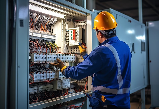 Foto de un electricista trabajando.