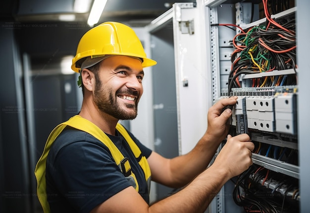 Foto de un electricista trabajando.