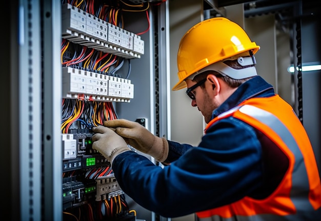 Foto de un electricista trabajando.