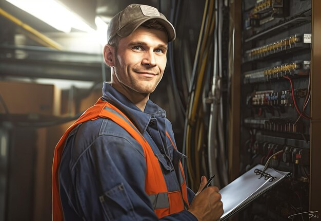 Foto de un electricista trabajando.