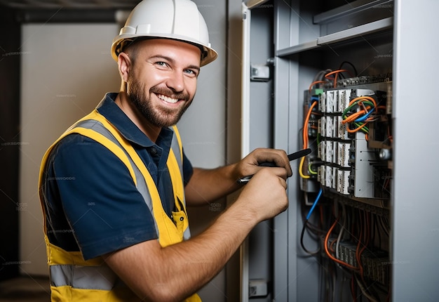 Foto de un electricista trabajando.