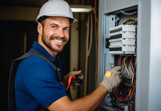 Foto de un electricista trabajando.