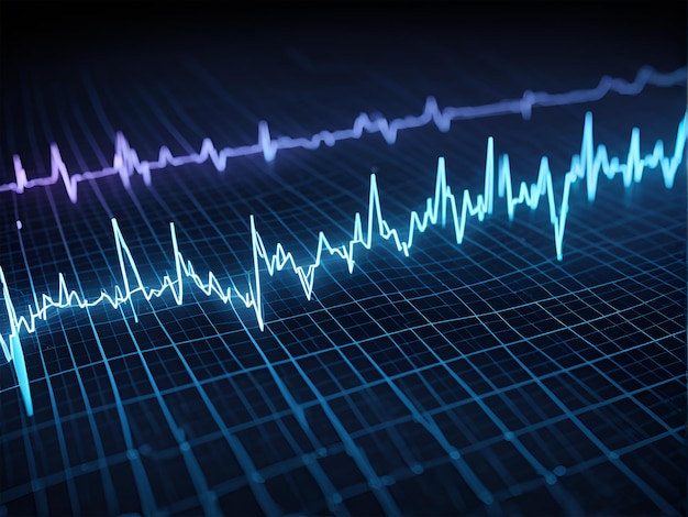 Foto de un electrocardiograma que muestra una señal de latido cardíaco y un gráfico de ritmo