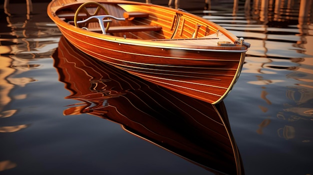 Una foto de un elegante barco de madera