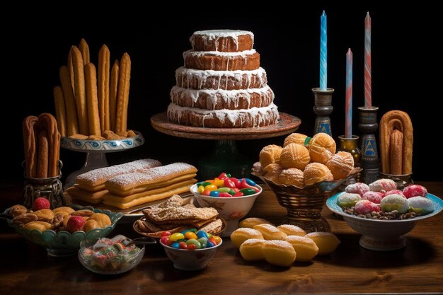 Una foto elegante de una mesa de postres llena de mexicano