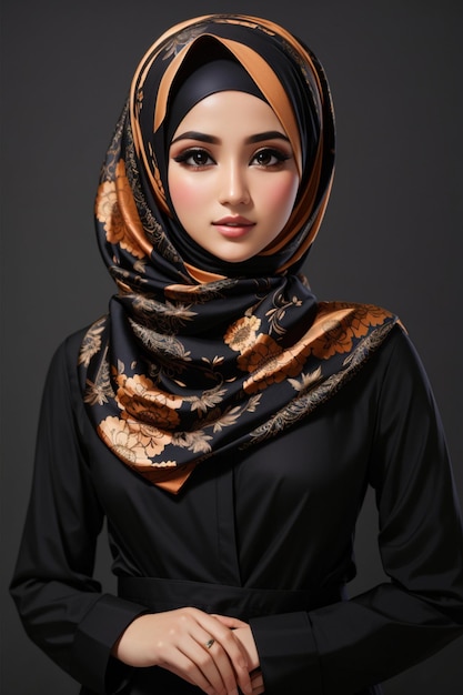 Una foto de una elegante modelo hijab con un fondo negro 6