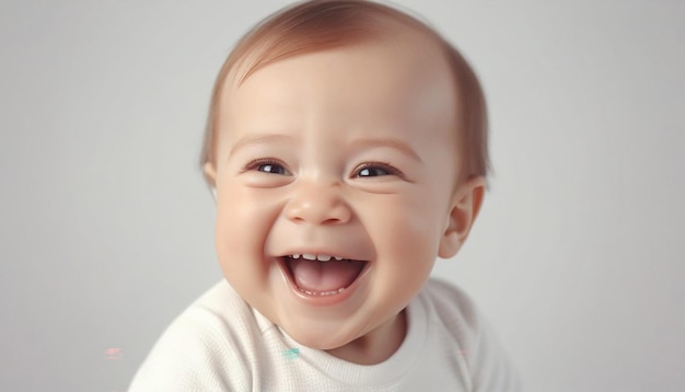 Foto em close-up de um bonito menino e rindo isolado em fundo branco