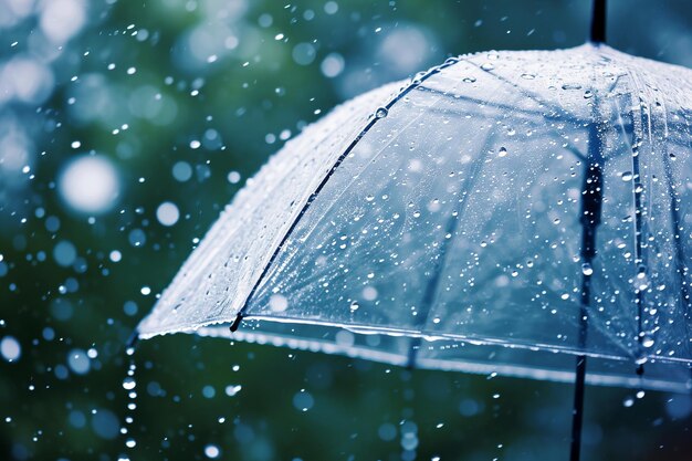 Foto em close-up de um guarda-chuva sob forte chuva