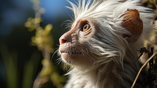 Foto em close-up de um macaco olhando em qualquer direção