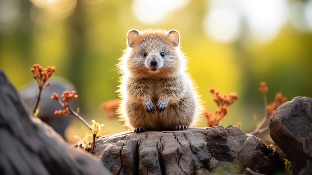 Foto em close-up de um Quokka olhando em qualquer direção