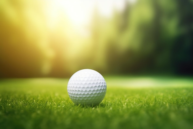 Foto em close-up de uma bola de golfe no tee com fundo bokeh verde desfocado Perfeito para uso em postagens de mídia social relacionadas ao golfe ou projetos de sites