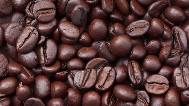 foto em close view de grãos de café torrados frescos escuros em fundo de grãos De café