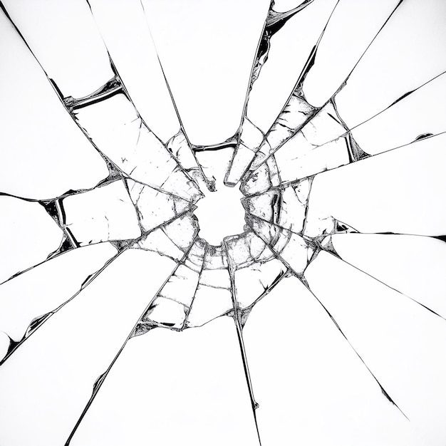 Foto foto em preto e branco de rachaduras intrincadas em vidro quebrado