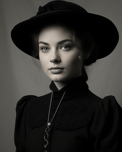 Foto foto em preto e branco de uma mulher de chapéu