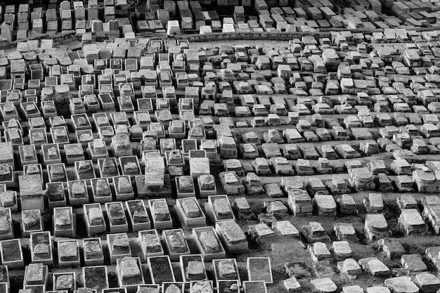 Foto em preto e branco do antigo cemitério de Jerusalém