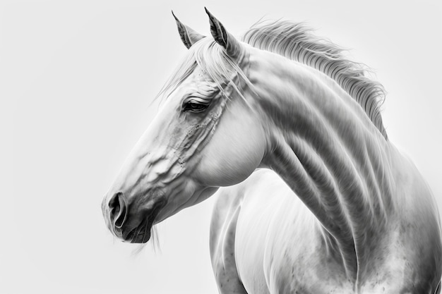 Foto em preto e branco do cavalo branco Generative AI