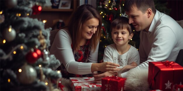 Una foto de un encantador miembro de la familia decorando la Navidad con felicidad.