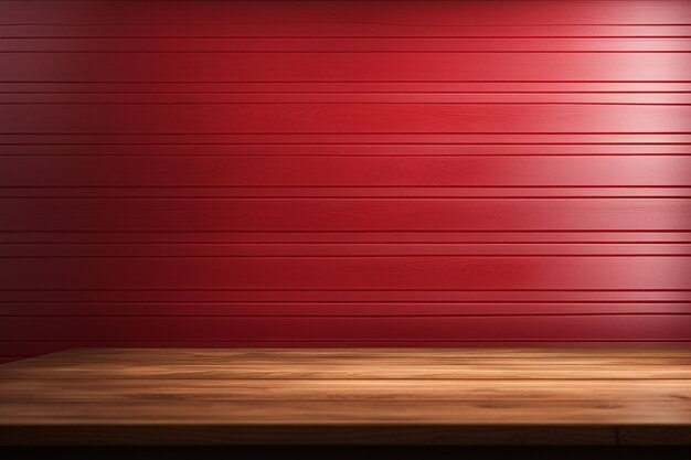 Foto foto encimera de madera con fondo rojo.