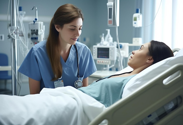 Foto de una enfermera ayudando al paciente que cuida a un paciente anciano