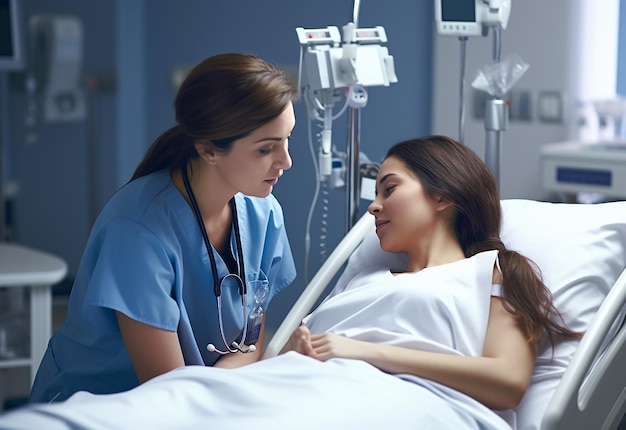 Foto de una enfermera ayudando al paciente que cuida a un paciente anciano