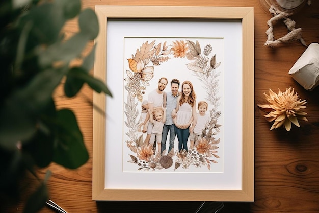 Foto una foto enmarcada de una familia de cuatro personas.