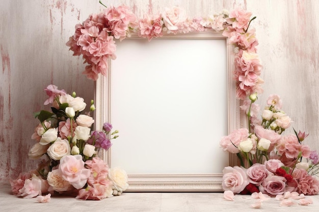 una foto enmarcada de flores y un marco con fondo blanco.