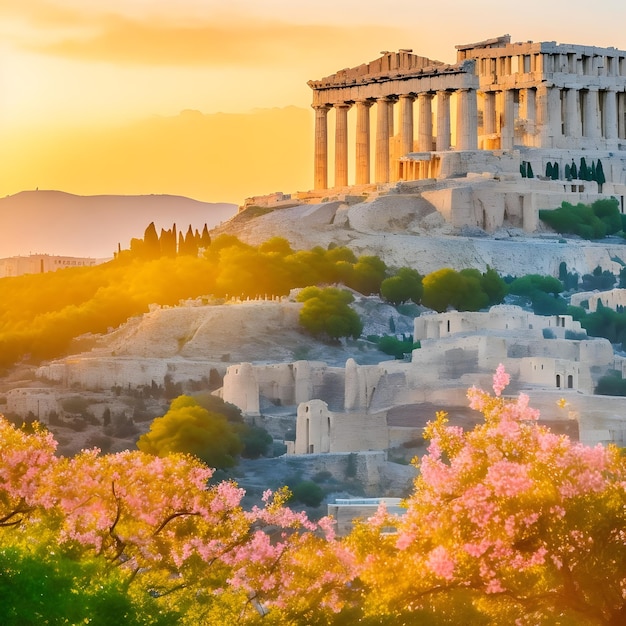 Foto Entra en el corazón de Atenas y contempla el resplandeciente sobre la ciudad ai generado