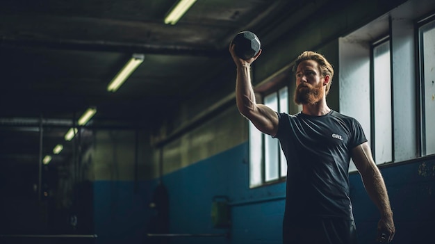 Una foto de un entrenador personal haciendo una demostración de un columpio con kettlebell