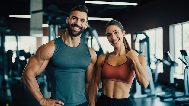 Foto de entrenamiento de fitness hombre mujer en el gimnasio