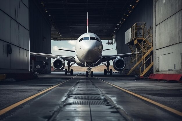 Foto escada para a entrada da aeronave no estacionamento no aeroporto vista do nariz