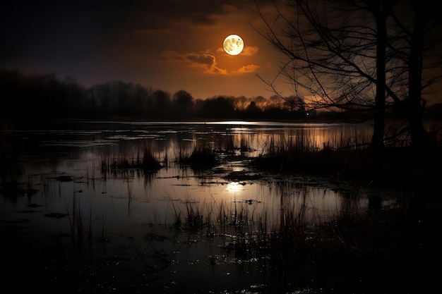Foto de una escena nocturna misteriosa con nubes iluminadas por la luna Paisaje nocturno