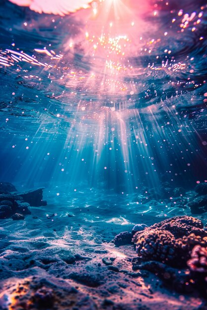 Foto una foto de una escena submarina con un barco y el sol brillando a través del agua