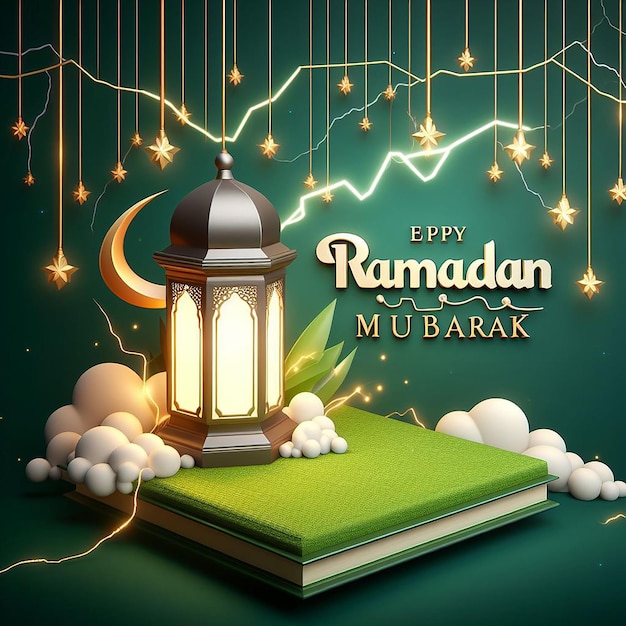 Foto especial de Eid en 3D con el texto de Ramadán Mubarak generado en estilo póster de papel tapiz