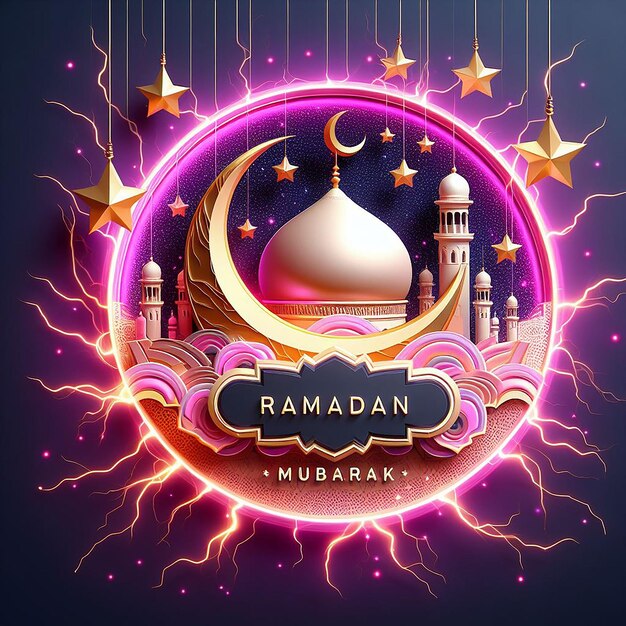 Foto foto especial de eid en 3d con el texto de ramadán mubarak generado en estilo póster de papel tapiz